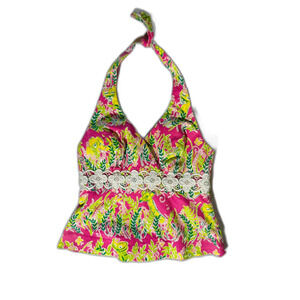 Lilly Pulitzer Pink Green Halter Vacation Beach Top Zoo Animals Size 4